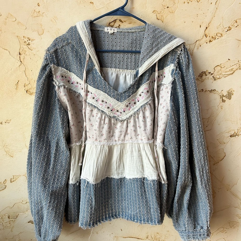 POL Denim Whisper Patchwork Oversized Hoodie Top … - image 1